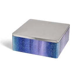 Boîte alimentaire carré en fer décor bleu et argenté 26x26xH10cm^Gifi Online