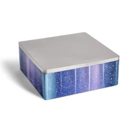 Boîte alimentaire carré en fer décor bleu et argenté 26x26xH10cm^Gifi Online