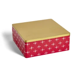 Boîte alimentaire carrée motif Noël métal rouge et dorée 26x26xH10cm^Gifi Online