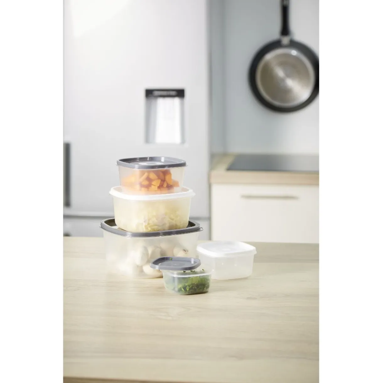 Boîte alimentaire transparente couvercle gris et blanc x5^Gifi Clearance