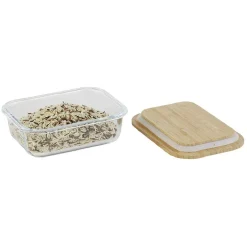 Boîte alimentaire verre avec couvercle bambou^Gifi New