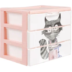 Rangement|Gifi Boîte bloc 3 tiroirs plastique décor animal H15,5 cm