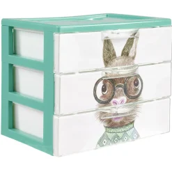 Rangement|Gifi Boîte bloc 3 tiroirs plastique décor animal H15,5 cm
