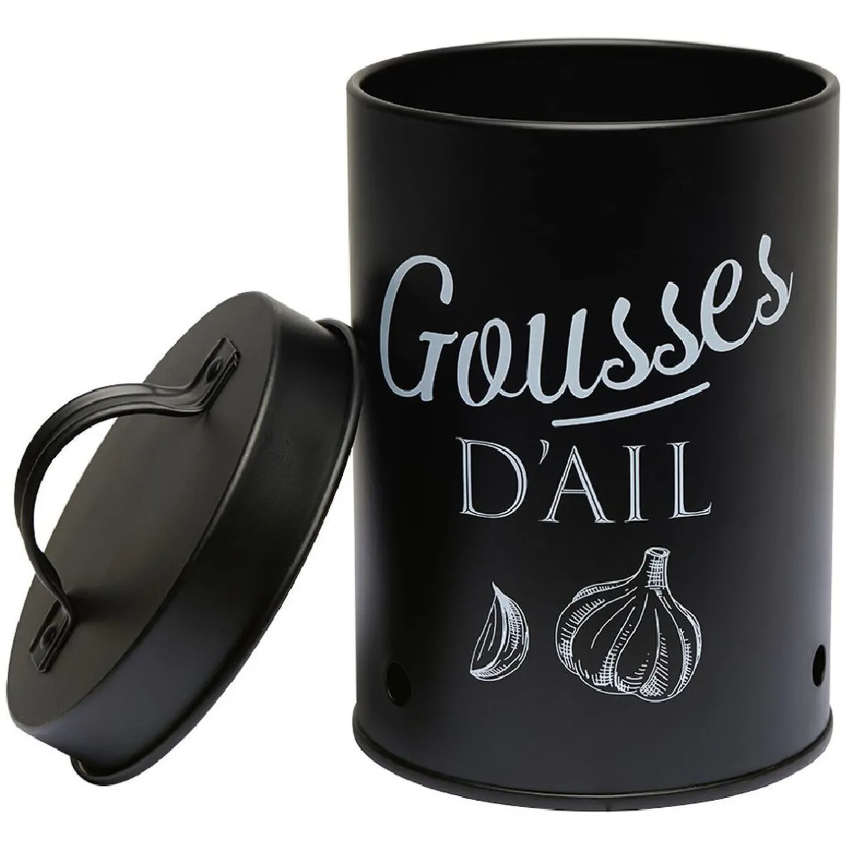 Boîte de conservation métal noir pour ail^Gifi Discount