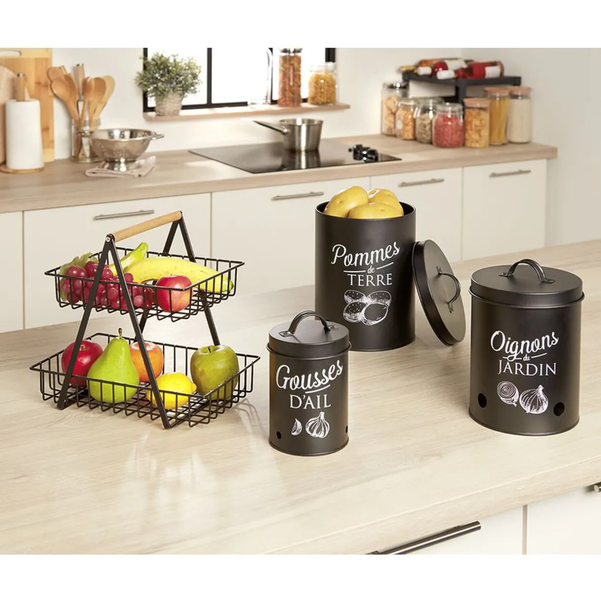 Boîte de conservation métal noir pour ail^Gifi Discount