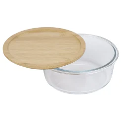 Boîte de conservation ronde en verre avec couvercle en bambou 850 ml^Gifi Discount