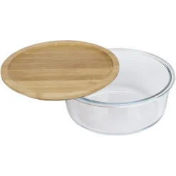Boîte de conservation ronde en verre avec couvercle en bambou 1,2L^Gifi Clearance