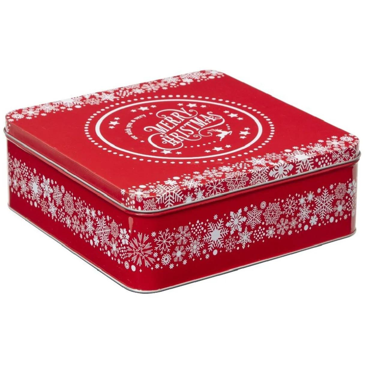 Boîte de Noël carré vintage métal Merry Christmas rouge^Gifi