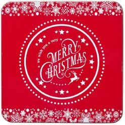 Boîte de Noël carré vintage métal Merry Christmas rouge^Gifi