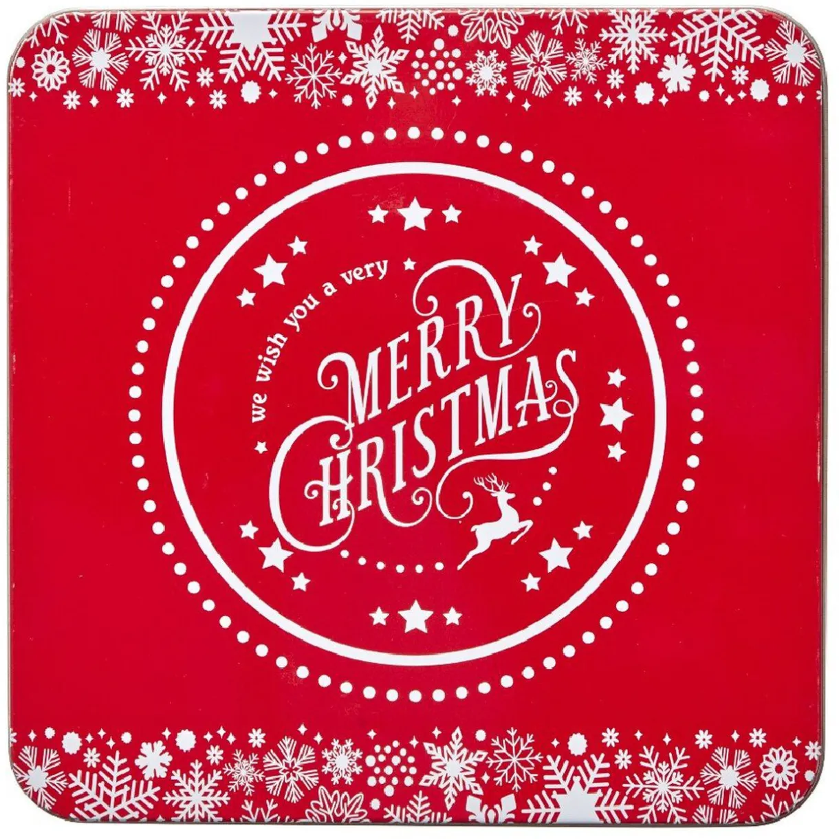 Boîte de Noël carré vintage métal Merry Christmas rouge^Gifi