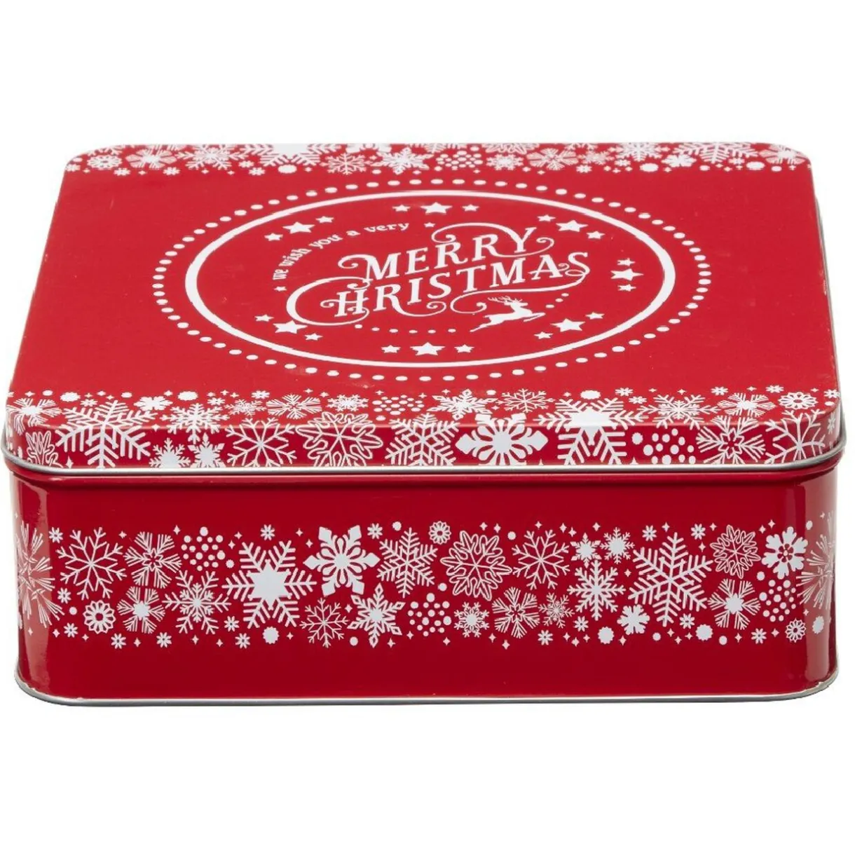 Boîte de Noël carré vintage métal Merry Christmas rouge^Gifi