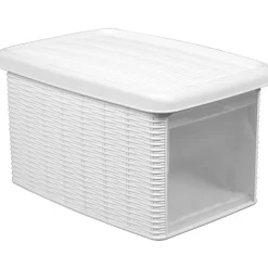 Rangement|Gifi Boîte de rangement 5 L double ouverture blanche effet osier