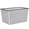 Rangement|Gifi Boîte de rangement bohème blanc gris et couvercle gris 50 L