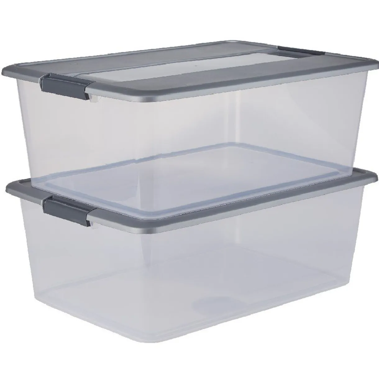 Rangement|Gifi Boîte de rangement Kliker avec couvercle clips gris 35 L x2