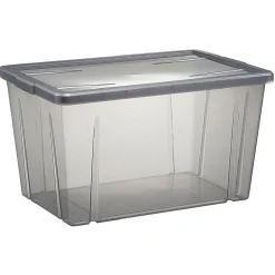 Rangement|Gifi Boîte de rangement noir transparent avec couvercle 54L