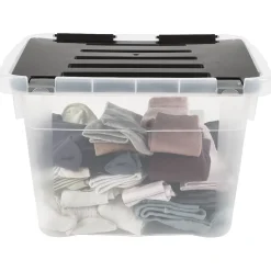 Rangement|Gifi Boîte de rangement transparente à couvercle noir à clips 18 L