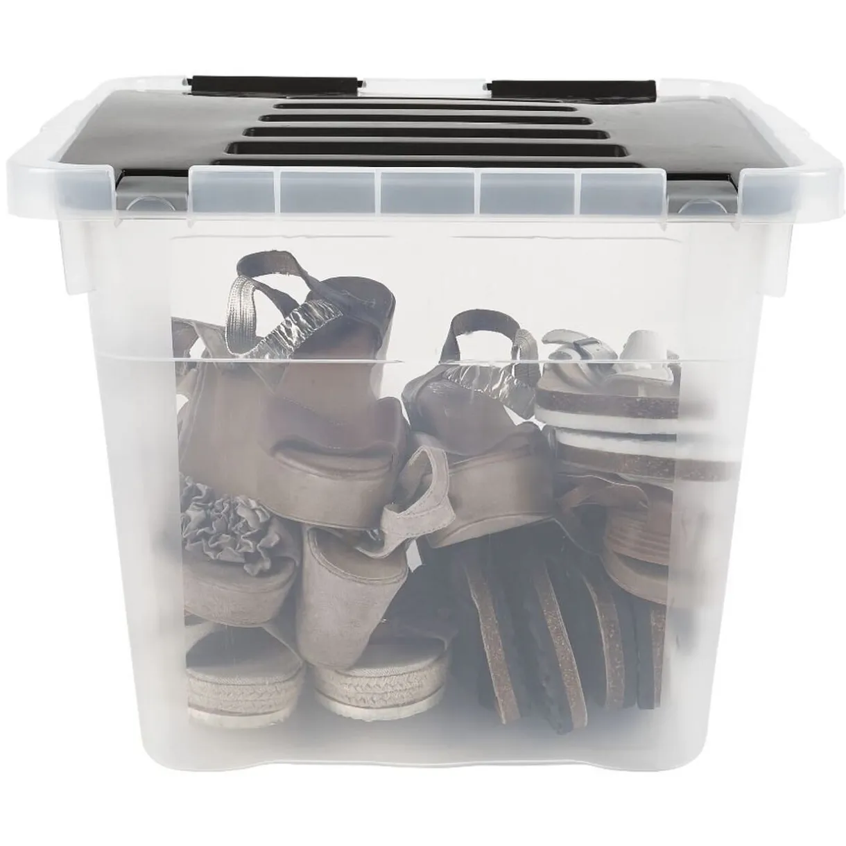 Rangement|Gifi Boîte de rangement transparente à couvercle noir à clips 36 L