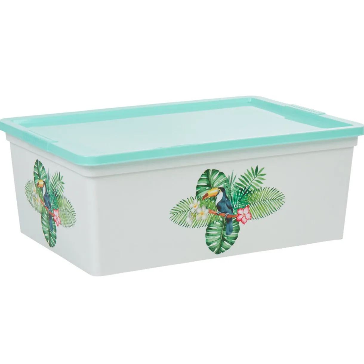 Rangement|Gifi Boîte de rangement transparente et verte motif toucan 11 L