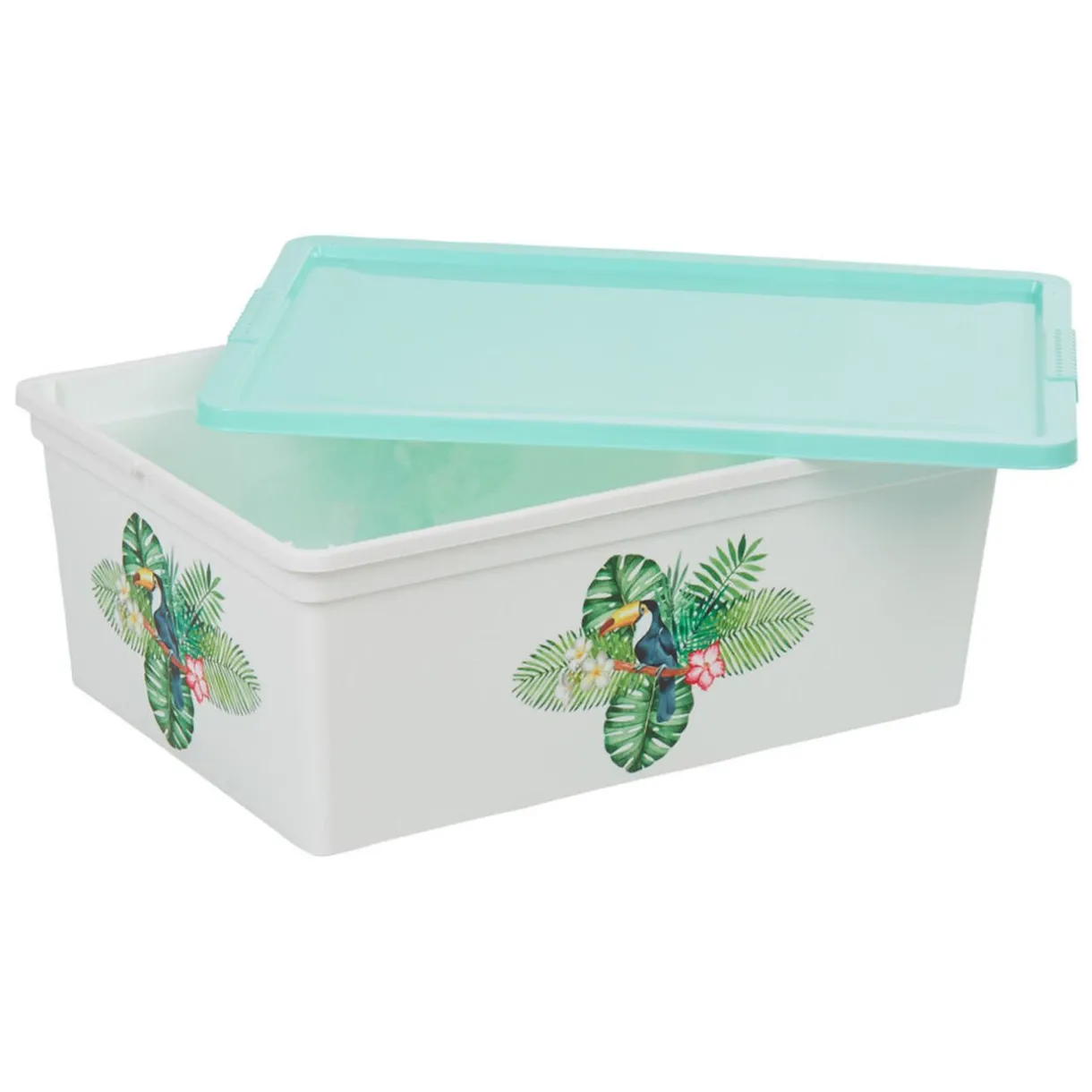 Rangement|Gifi Boîte de rangement transparente et verte motif toucan 11 L