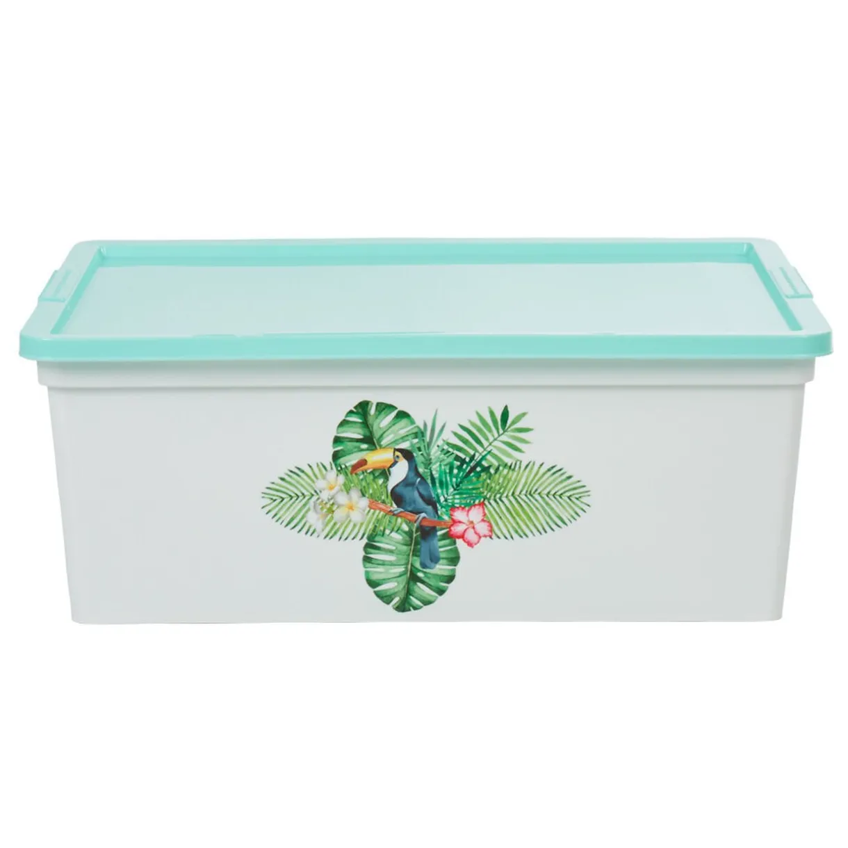 Rangement|Gifi Boîte de rangement transparente et verte motif toucan 11 L