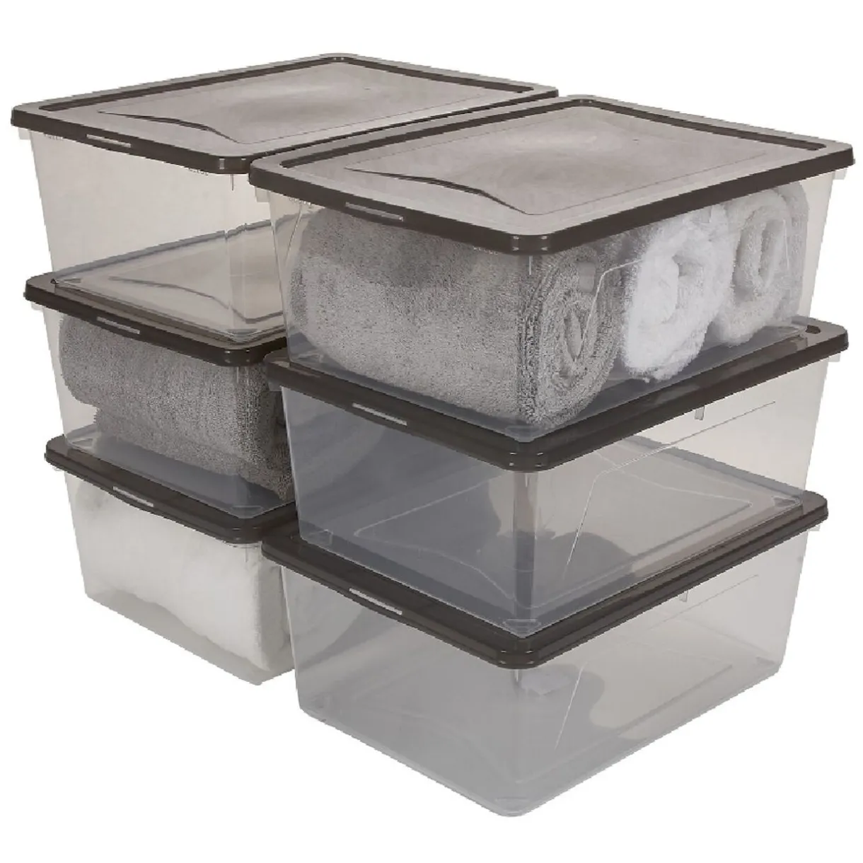 Entretien Du Linge|Gifi Boîte de rangement transparente couvercle gris 10 L x6