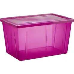 Rangement|Gifi Boîte de rangement violet transparent avec couvercle 54L