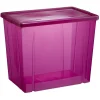 Rangement|Gifi Boîte de rangement violet transparent avec couvercle 82L