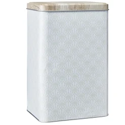 Boîte en métal imprimé gris avec couvercle effet bois^Gifi Discount