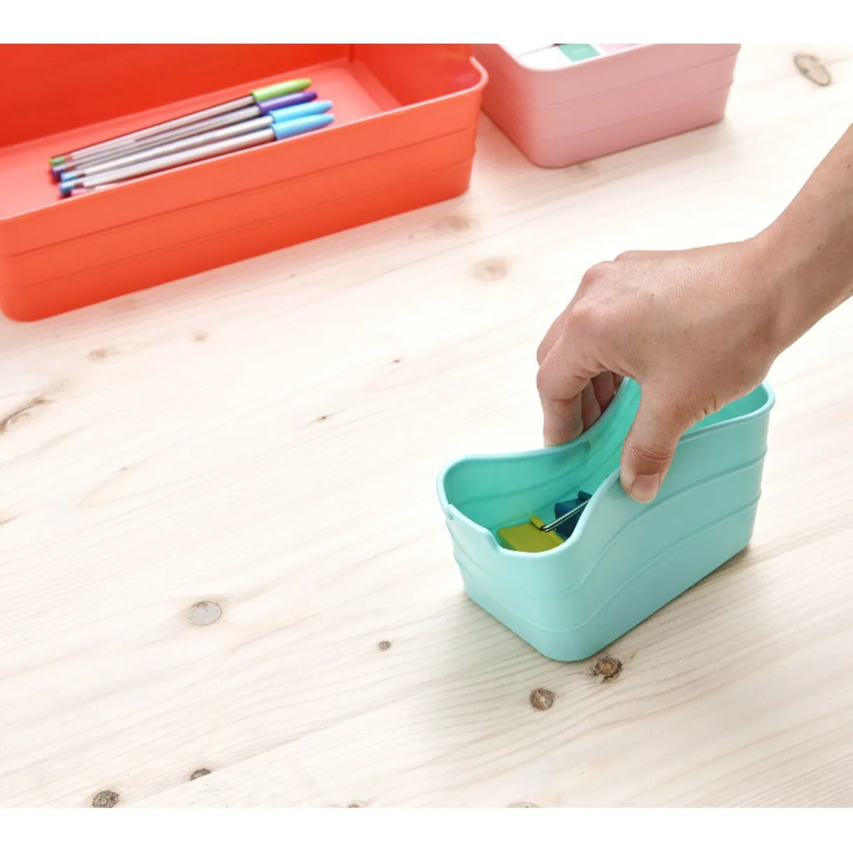 Rangement|Gifi Boîte organiseur tiroir flex rose et vert x7