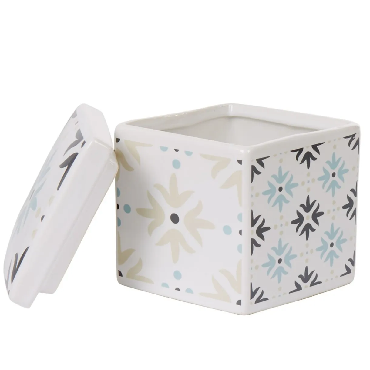 Nettoyage Et Entretien|Gifi Boîte poubelle à coton blanche motif carreau de ciment