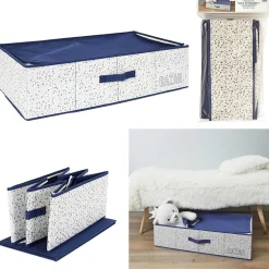 Rangement|Gifi Boîte rangement dessous de lit tissu terrazzo blanc bleu 70x40xH18cm