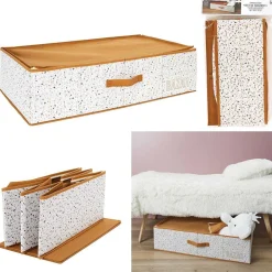 Rangement|Gifi Boîte rangement dessous de lit tissu terrazzo blanc orange 70x40xH18cm
