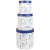 Entretien Du Linge|Gifi Boîte rangement ronde déco empilable motif fleuri bleu et blanc x3