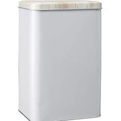 Boîte rectangulaire en métal gris avec couvercle effet bois^Gifi Hot