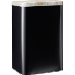 Boîte rectangulaire en métal noir avec couvercle effet bois^Gifi Clearance