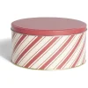 Boîte ronde en métal Ø16,7cm motif rayures beige et rouge^Gifi New