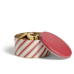 Boîte ronde en métal Ø16,7cm motif rayures beige et rouge^Gifi New