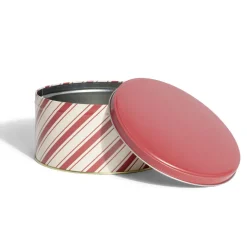 Boîte ronde en métal Ø16,7cm motif rayures beige et rouge^Gifi New