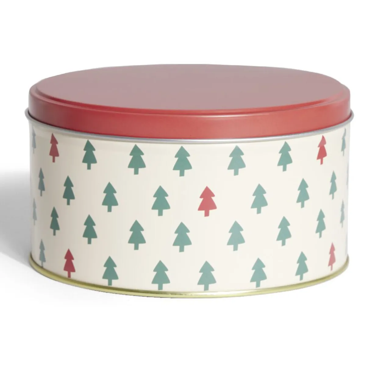 Boîte ronde en métal Ø13,5cm motif sapin vert et rouge^Gifi Outlet