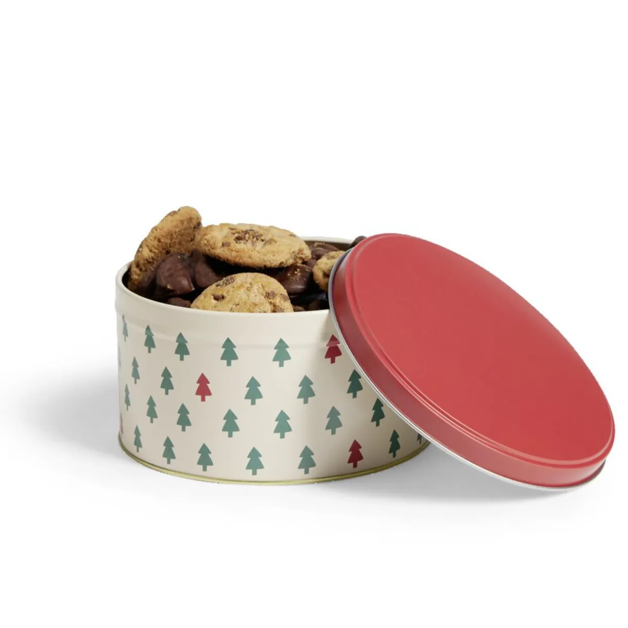 Boîte ronde en métal Ø13,5cm motif sapin vert et rouge^Gifi Outlet