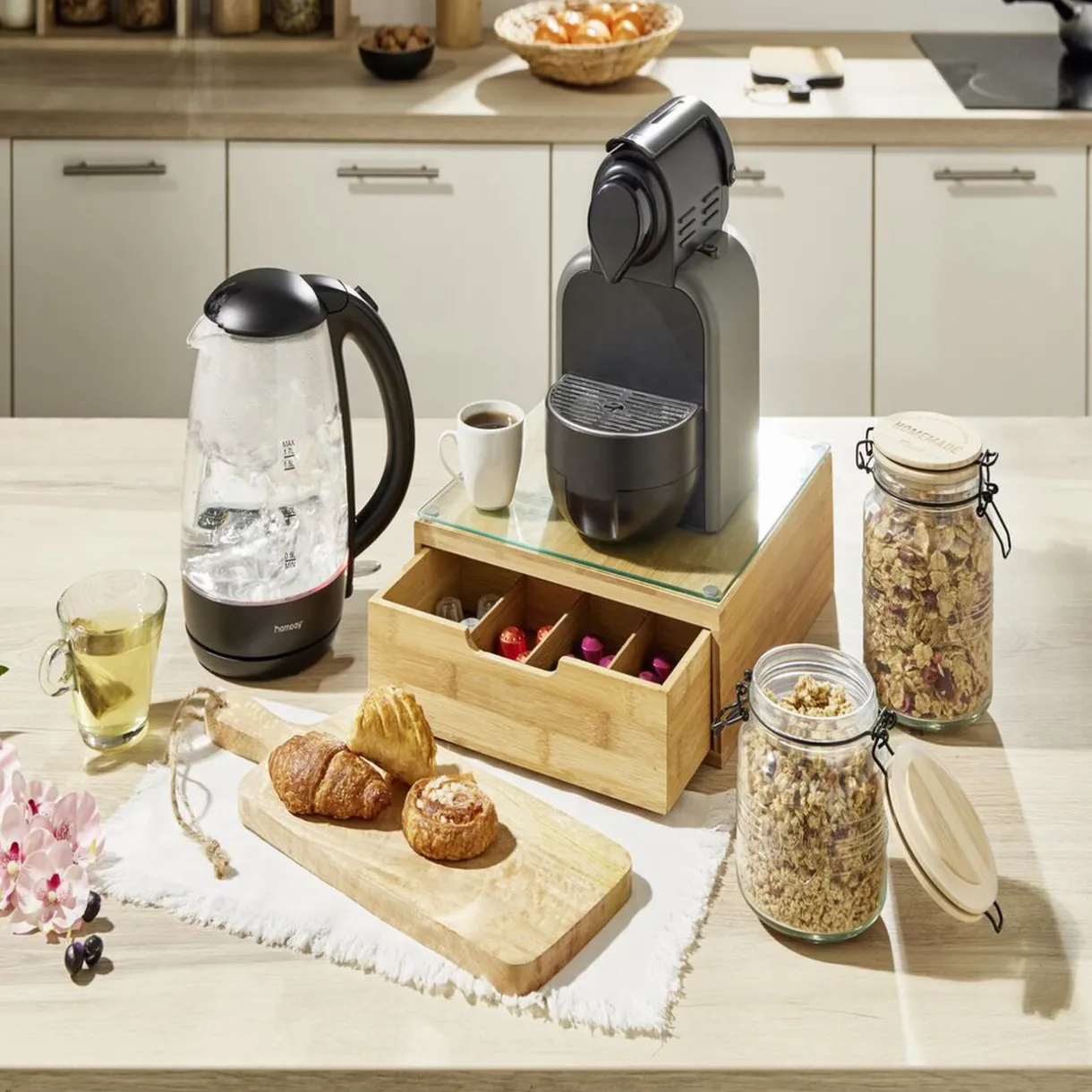 Boîte tiroir à dosettes en bambou et verre^Gifi Hot