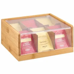 Boîtes à thé en bambou avec couvercle transparent^Gifi Hot
