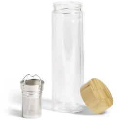 Bouteille en verre avec infuseur inox et bouchon en bambou 450ml^Gifi Hot