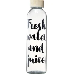 Bouteille en verre inscription noire avec bouchon en bambou 730 ml^Gifi Sale