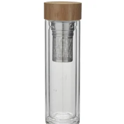 Bouteille infuseur double paroi en verre avec bouchon en bambou^Gifi Discount