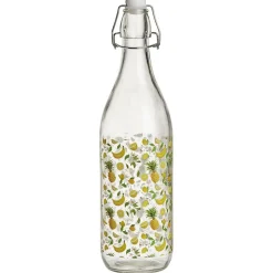 Bouteille verre motif fruit exotique jaune bouchon mécanique 1L H30cm^Gifi New