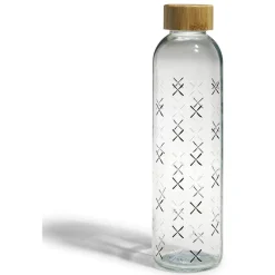 Bouteille verre transparent à motif noir avec bouchon en bambou 730ml^Gifi Discount