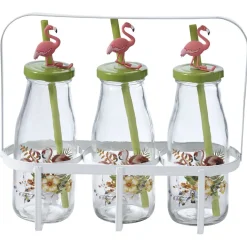 Bouteilles x3 avec pailles design exotique x3 panier métal blanc^Gifi New