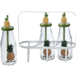 Bouteilles x3 avec pailles design exotique x3 panier métal blanc^Gifi New