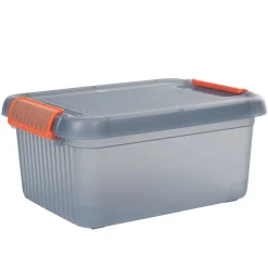 Rangement|Gifi Box de rangement 18 L gris bleu à clips oranges